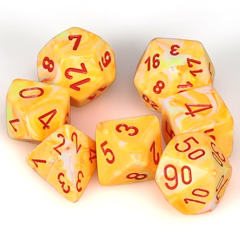 CHESSEX - Festive Sunburst - Red Polyhedral 7 - Dice Set