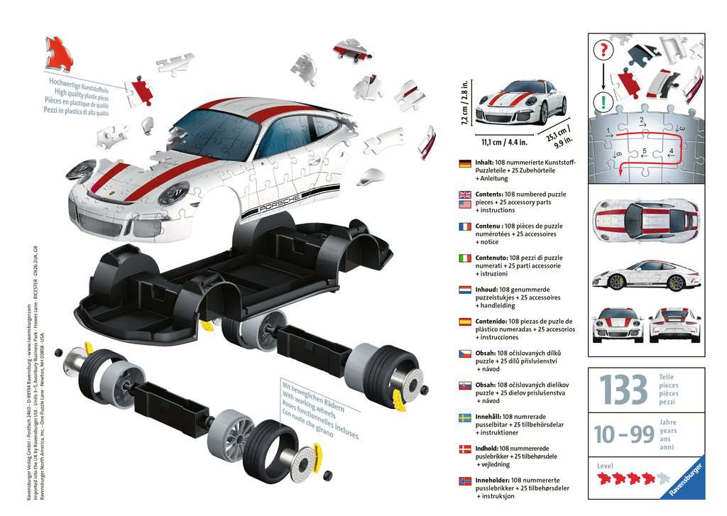 Ravensburger - Rompecabezas 3D: Autos - Porsche 911 R