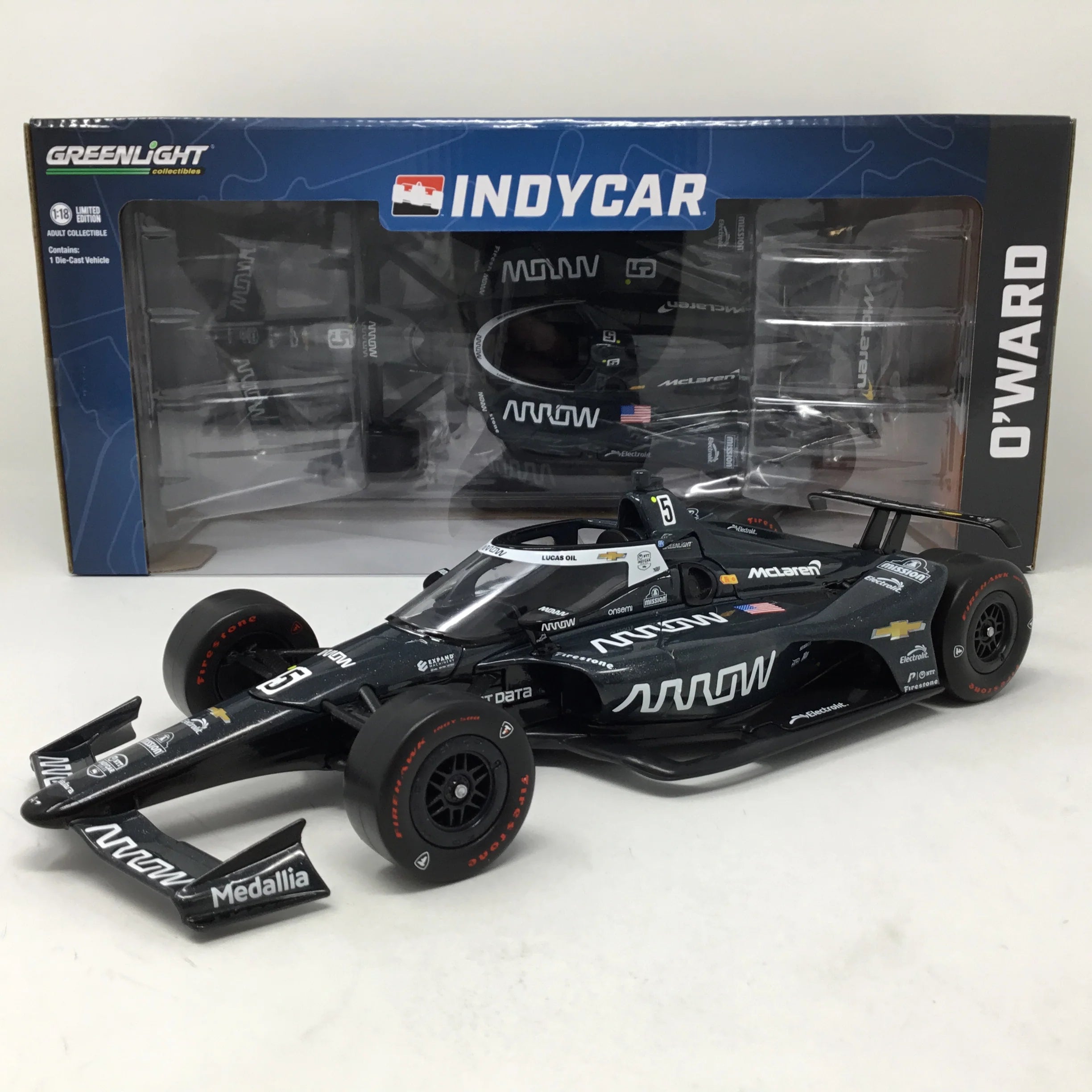 Greenlight - McLaren - Team Arrow McLaren 60 Aniversario #5 INTT IndyCar Series 2023 Pato O'Ward, escala 1:18