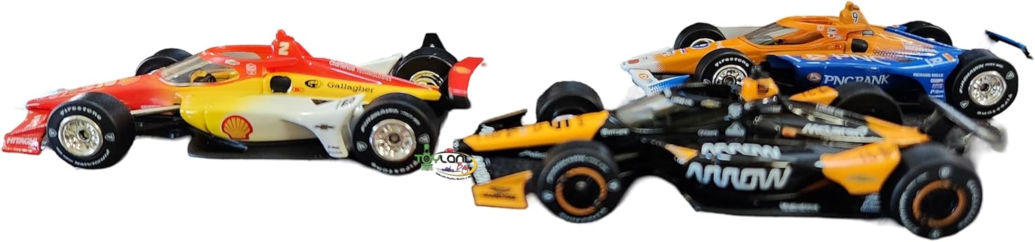 Greenlight - 2024 Indianapolis 500 Podium 3-Car Set - #2 Josef Newgarden, #5 Pato O'Ward, #9 Scott Dixon, escala 1:64