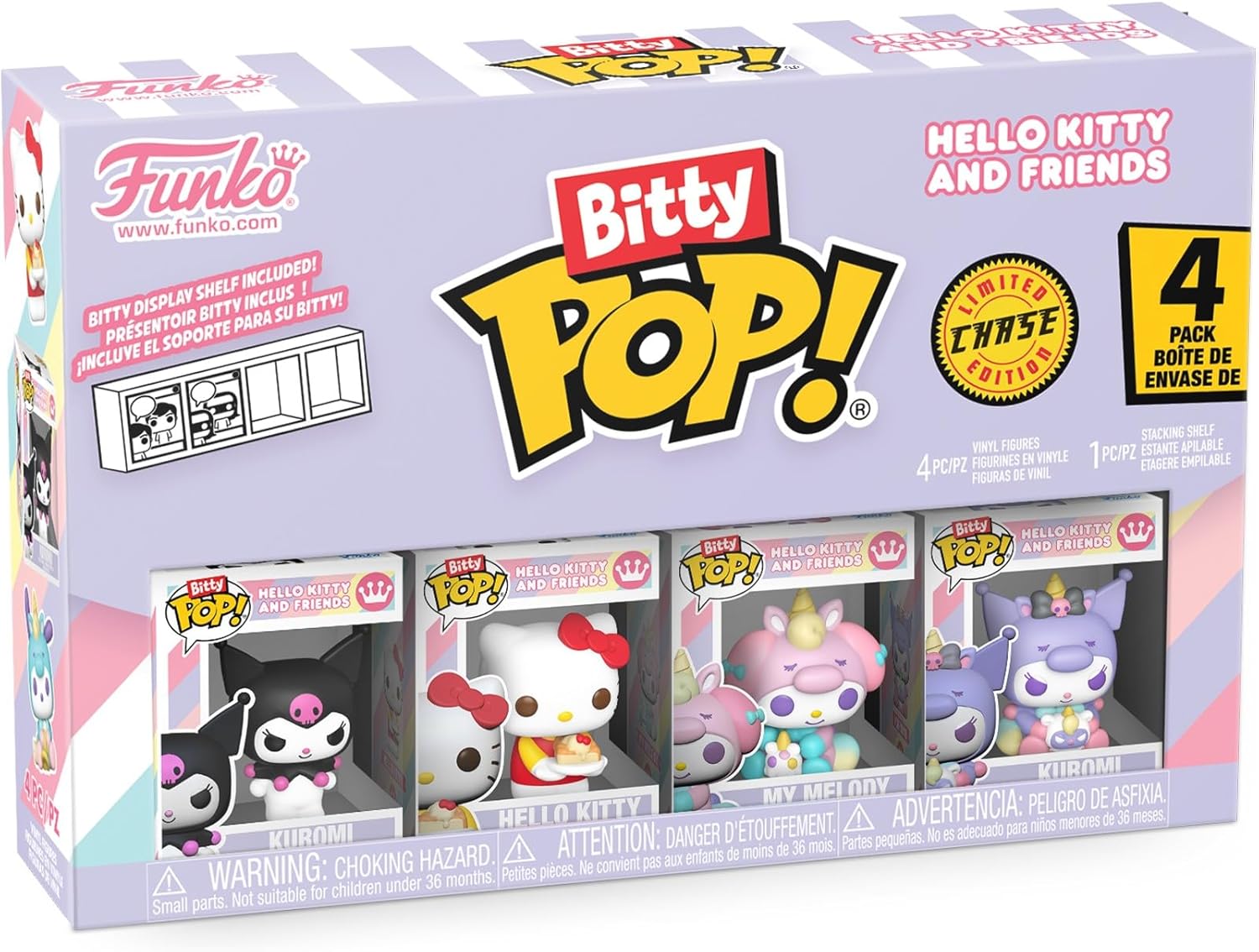 Funko Bitty Pop: Hello Kitty and Friends - Kuromi, Hello Kitty (Ice Cream), My Melody (Unicorn Party) y Chase (figura aleatoria)