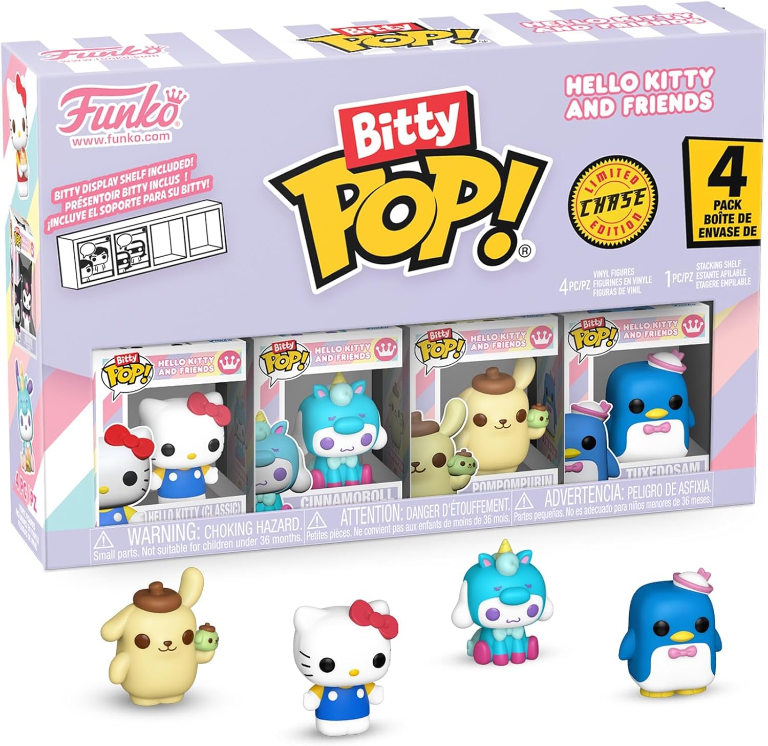 Funko Bitty Pop: Hello Kitty and Friends - Hello Kitty (Classic), Cinnamoroll, Pompompurin y Chase (figura aleatoria)