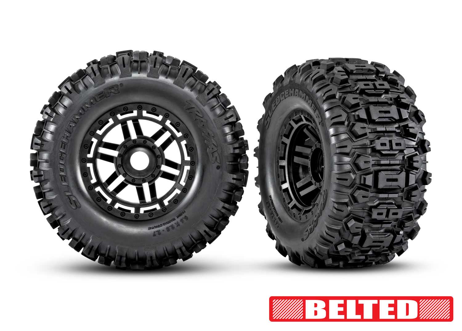 Traxxas - Maxx Belted Sledgehammer 2.9" Pre-Mounted Tires (2) (Black) w/17mm Splined Hex