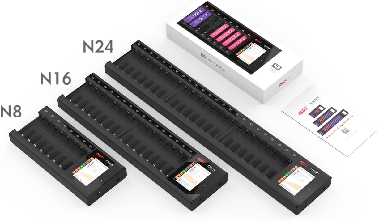 ISDT - N24 24-Slot Cargador inteligente para pilas recargables AA - AAA