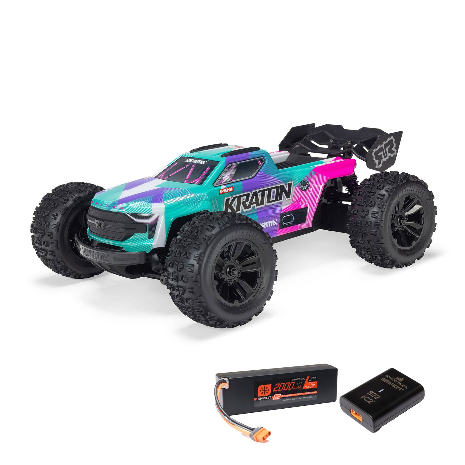 Arrma - Mini Kraton 3S BLX 4X4 1/16 RTR Brushless Speed Monster Truck (Teal/Pink) w/2.4GHz Radio, 3S LiPo Battery & Charger