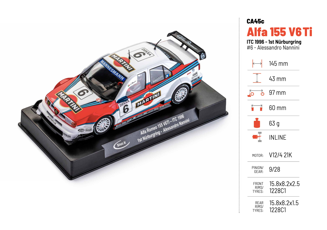 Slot.It - Alfa Romeo 155 V6Ti ITC 1996 - 1st Nürburgring / #6 - Alessandro Nannini - Análogo, escala 1/32