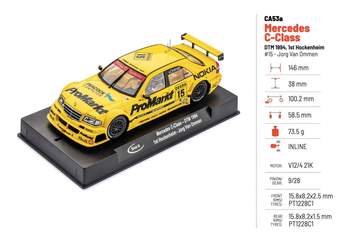 Slot.It - Mercedes C-Class DTM 1994 - 1st Hockenheim #15 - Jorg Van Ommen - Análogo, escala 1/32