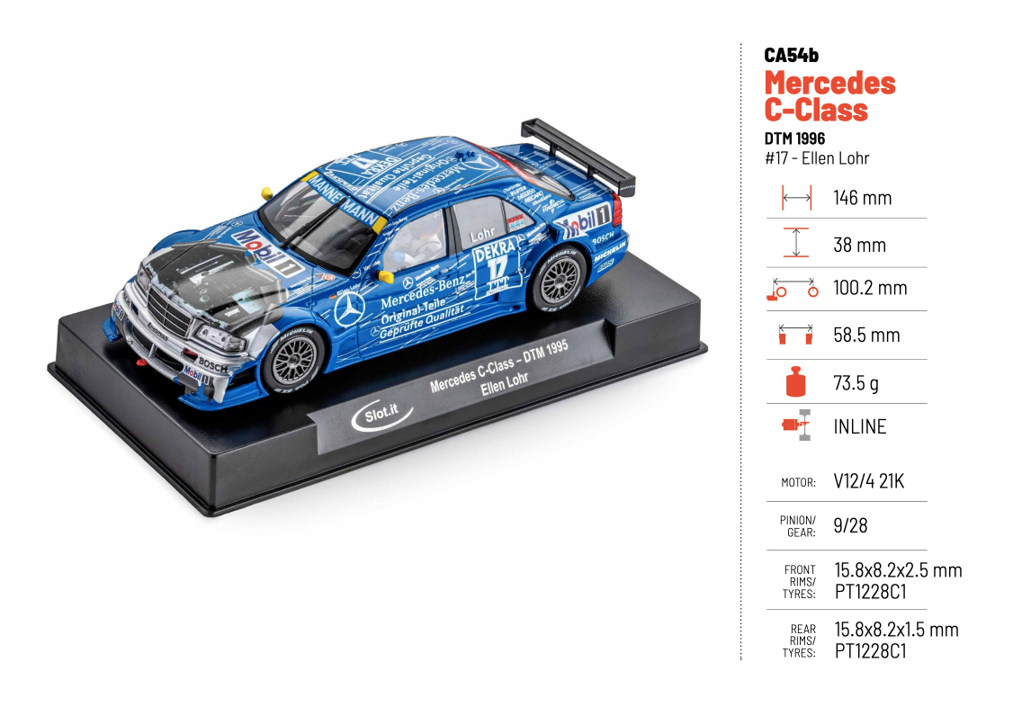 Slot.It - Mercedes C-Class DTM 1996 - GP #17 - Ellen Lohr - Análogo, escala 1/32