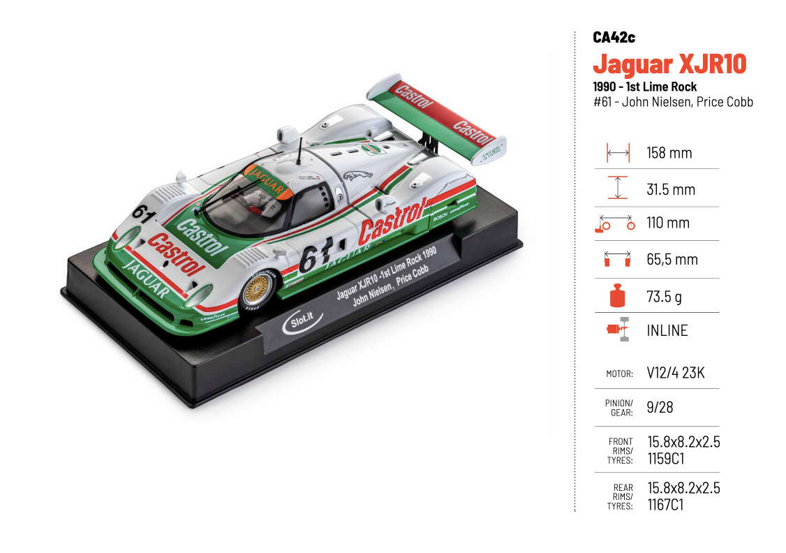 Slot.It - Jaguar XJR10 1990 - 1st Lime Rock / #61 - John Nielsen, Price Cobb - Análogo, escala 1/32