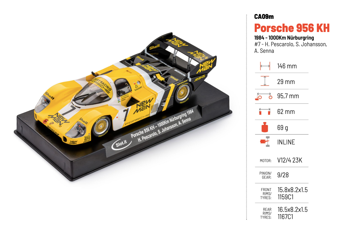 Slot.It - Porsche 956 KH 1984 - 1000km Nürburgring / #7 - H. Pescarolo, S. Johansson, A. Senna - Análogo, escala 1/32