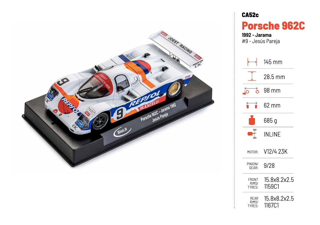 Slot.It - Porsche 962C 1992 - Jarama / #9 - Jesús Pareja - Análogo, escala 1/32
