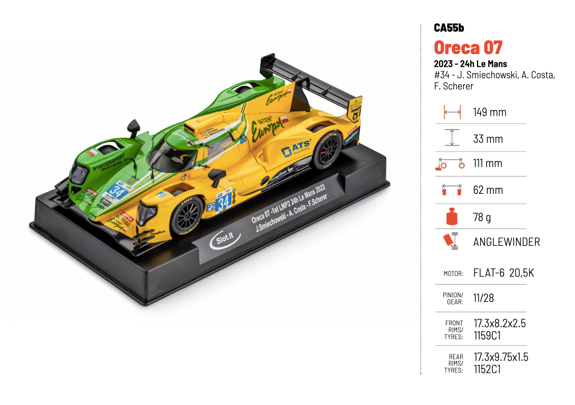 Slot.It - ORECA 07 2023 - 24h Le Mans / #34 - J. Smiechowski, A. Costa, F. Scherer - Análogo, escala 1/32