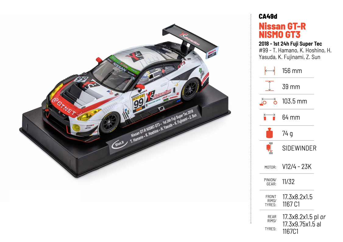 Slot.It - Nissan GT-R Nismo GT3 2018 - #99 - T. Hamano, K. Hoshino, H. Yasuda, K. Fujinami, Z. Sun - Análogo, escala 1/32