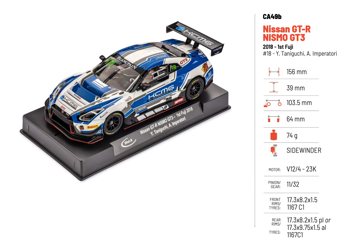 Slot.It - Nissan GT-R Nismo GT3 2018 - #18 Y. Taniguchi, A. Imperatori - 1st Fuji - Análogo, escala 1/32