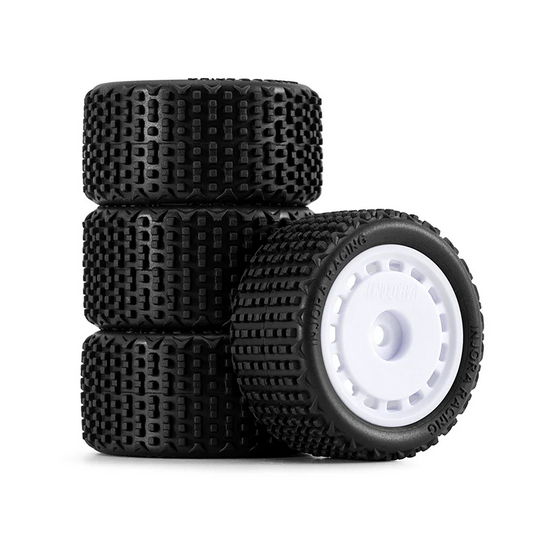 INJORA - Pre-mounted Pin Buggy Tires & Wheels for 1/28 Losi Micro-T White