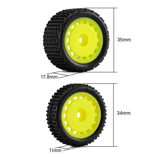 INJORA - Pre-mounted Pin Buggy Tires & Wheels for 1/24 Losi Micro-B Yellow