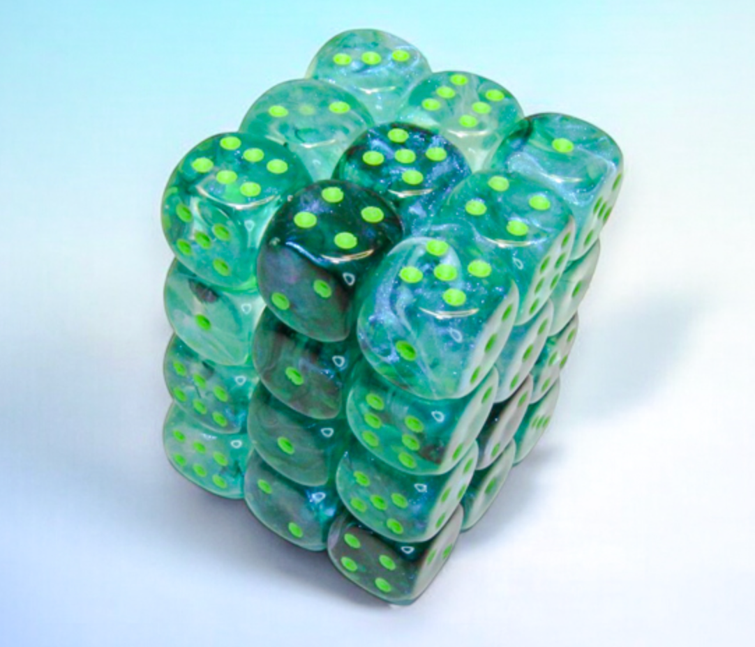 CHESSEX - Borealis Kelp/Light Green Luminary 12mm d6 Dice Block (36 dice)