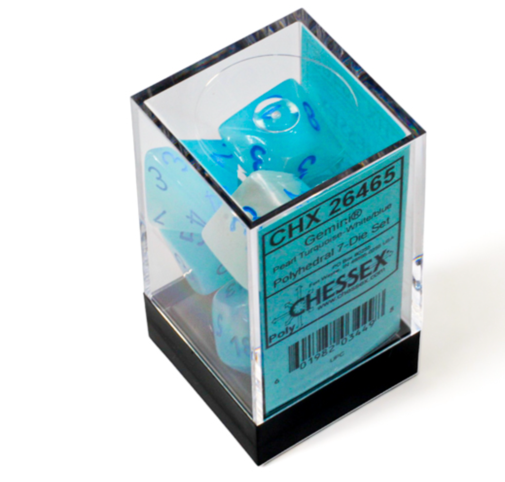 CHESSEX - Gemini Pearl Turquoise- White/Blue Polyhedral 7 - Dice Set