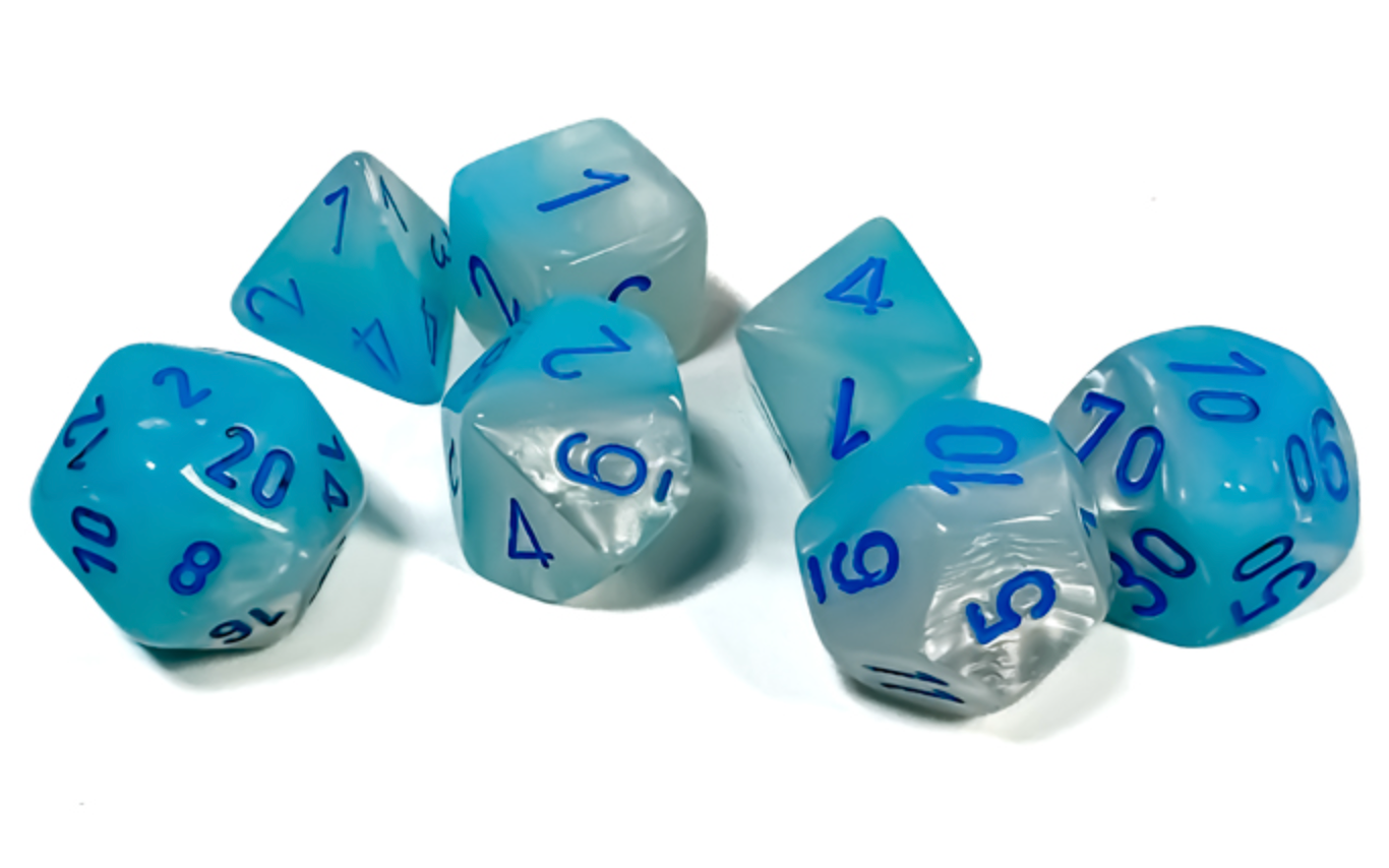 CHESSEX - Gemini Pearl Turquoise- White/Blue Polyhedral 7 - Dice Set