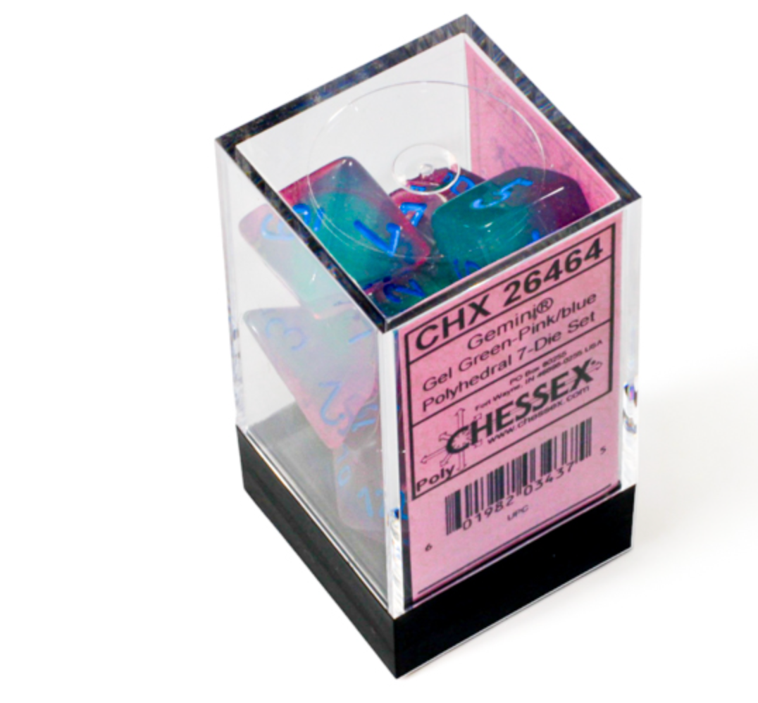 CHESSEX - Gemini Gel green-pink/blue Polyhedral 7 - Dice Set