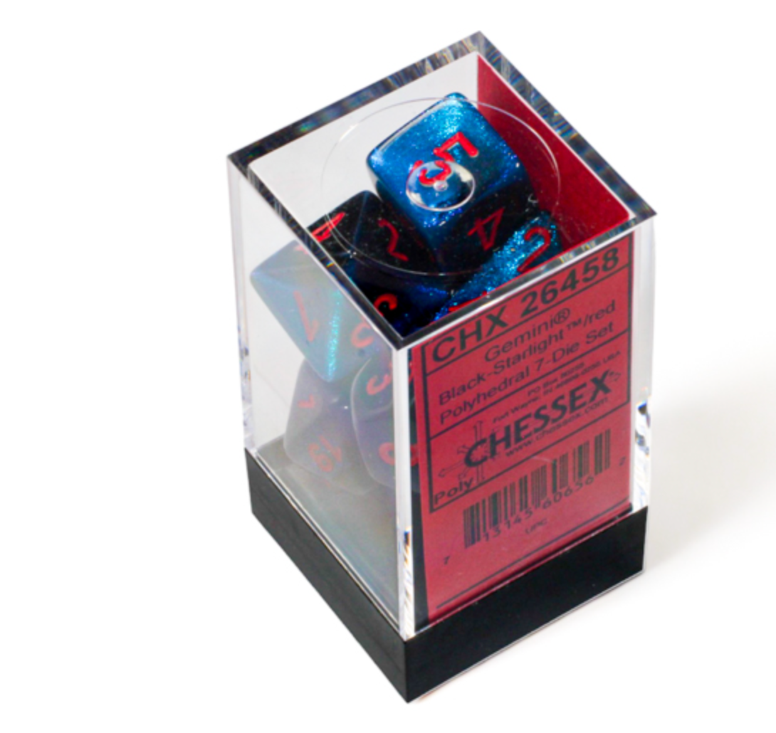CHESSEX - Gemini Black-Starlight/Red Polyhedral 7 - Dice Set