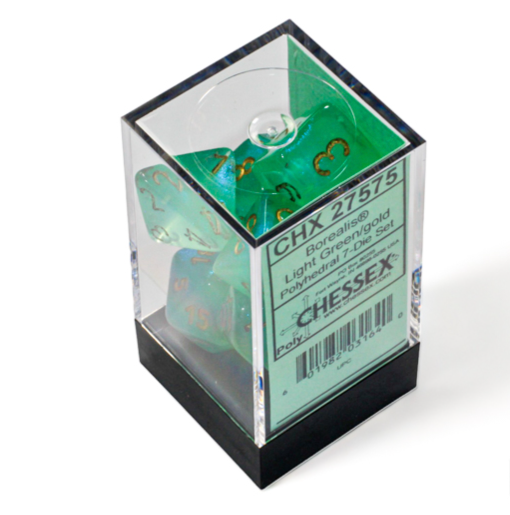 CHESSEX - Borealis Light Green/Gold Polyhedral 7 - Dice Set
