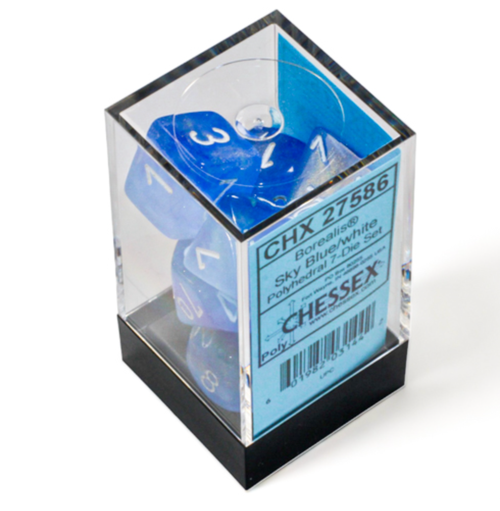 CHESSEX - Borealis Sky Blue/White Polyhedral 7 - Dice Set