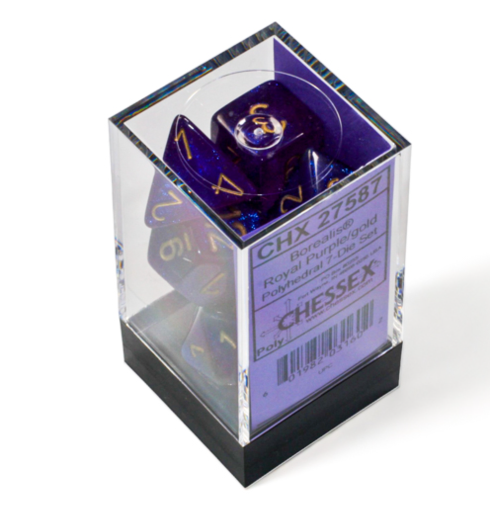 CHESSEX - Borealis Royal-Purple/Gold Polyhedral 7 - Dice Set