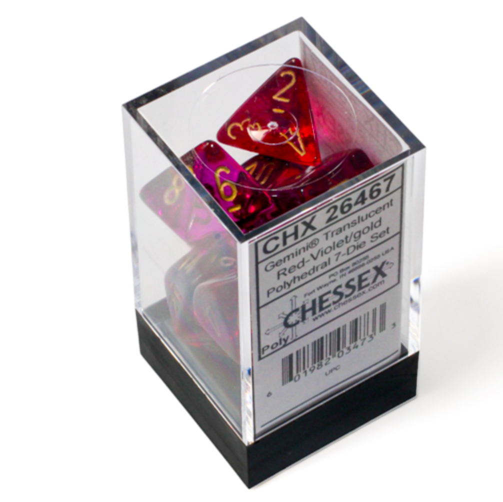 CHESSEX - Gemini Translucent Red-Violet/Gold Polyhedral 7 - Dice Set