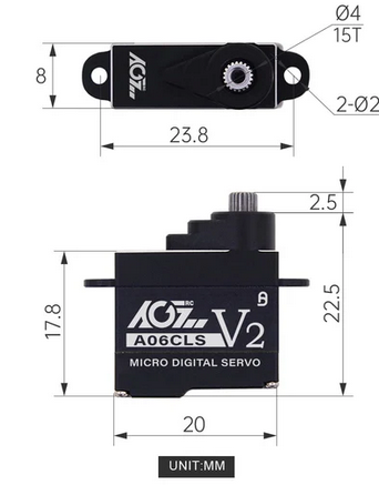 AGFRC - A06CLS V2 SERVO (20T Spline, JST 1.5 Plug) - Black