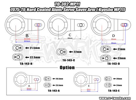 T-Work´s - TO-302-MP11 7075-T6 Hard Coated Alum. Servo Saver Arm ( Kyosho MP11)