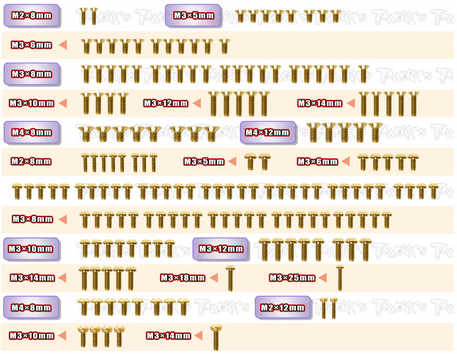 T-Work´s - GSS-IF18-3 Gold Plated Steel Screw Set 181pcs.( For Infinity IF18-3 )