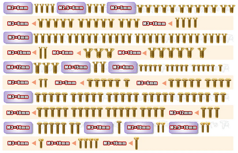 T-Work´s - GSS-MRX7 Gold Plated Steel Screw Set 181pcs. ( For Mugen MRX7 )