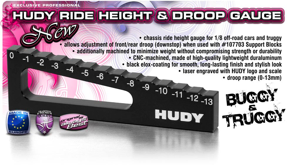 HUDY - Chassis Droop Gauge 0 to -13 mm for 1/8 Off-Road