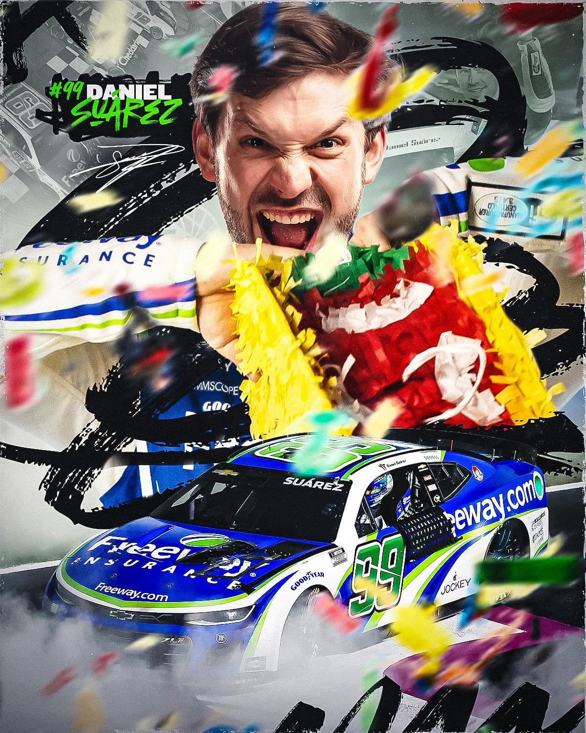 Lionel Racing - Daniel Suárez 2024 Freeway Insurance Atlanta Raced Win ELITE DIECAST, escala 1:24