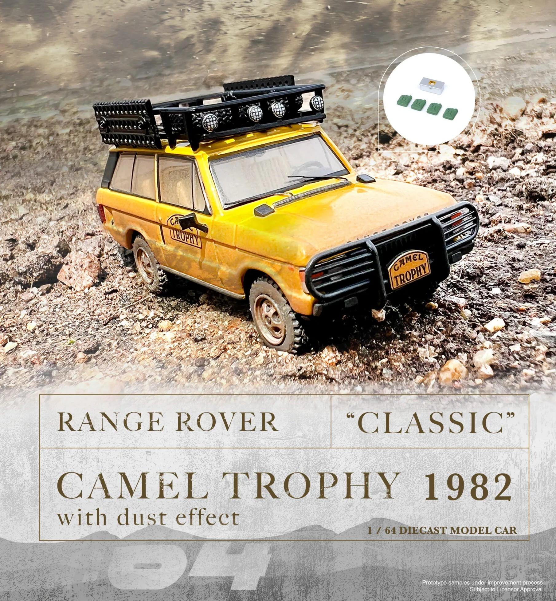 INNO Models, 1:64 RANGE ROVER “CLASSIC” CAMEL TROPHY 1982 With Dust Effect