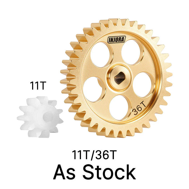 INJORA - Brass Transmission Main Gear with Plastic Motor Pinion for Losi Micro-B Micro-T - 11T/36T Gears (As Stock)