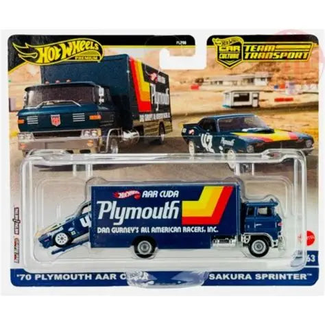 Mattel - HOT WHEELS - TRUCK - SAKURA SPRINTER CAR TRANSPORTER WITH PLYMOUTH CUDA N 42 RACING 1970