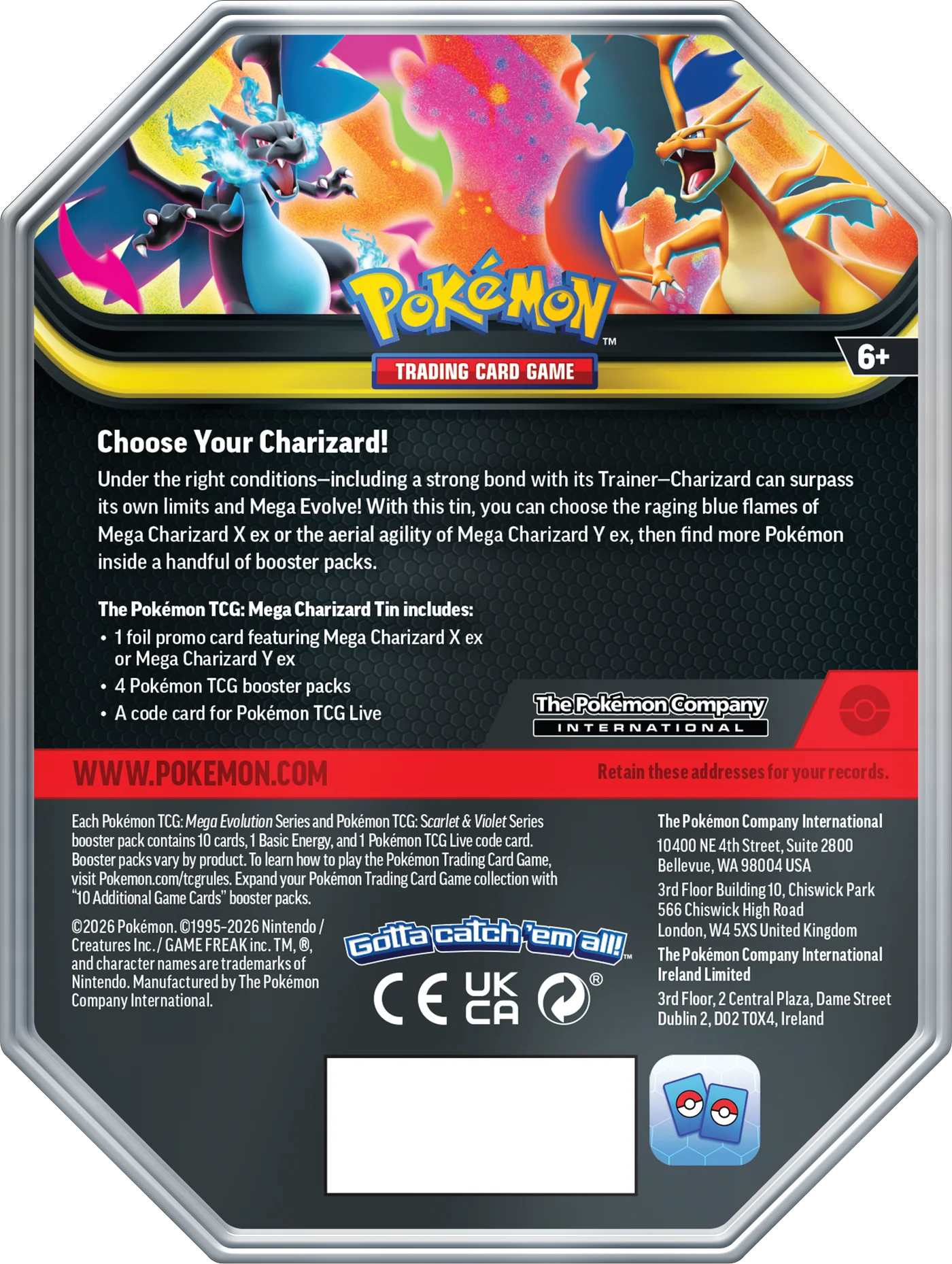 Pokemon TCG: Mega Evolution Tin Case (Mega Charizard X EX) - Ingles