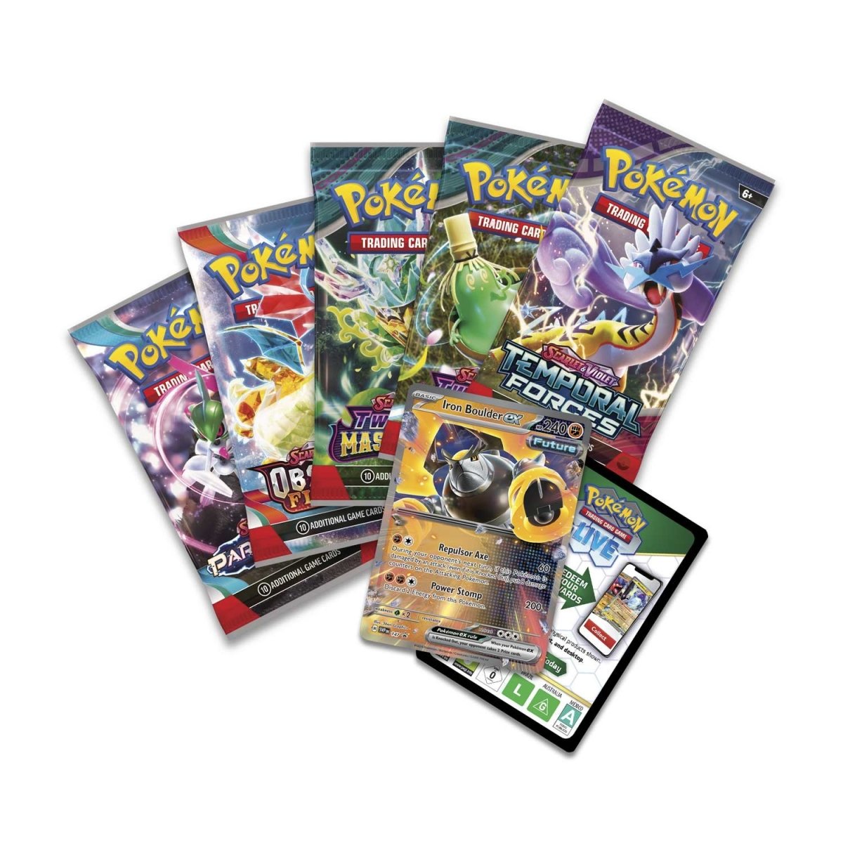 Pokémon TCG: Paradox Destinies Tin Case - Iron Boulder EX (Inglés)