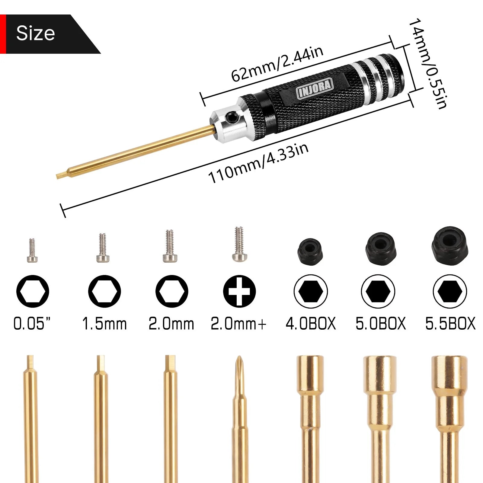 INJORA - 7PCS Short Handle Hex Screwdriver Nut Driver Tools Kit for 1/18 1/24 RC Crawlers