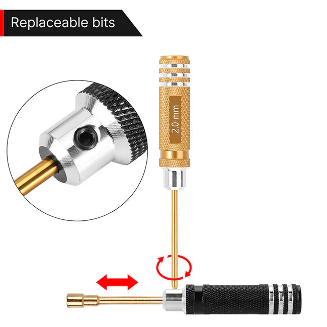 INJORA - 7 Colors Short Handle Hex Screwdriver Nut Driver Tool Kit for 1/18 1/24 RC Crawlers