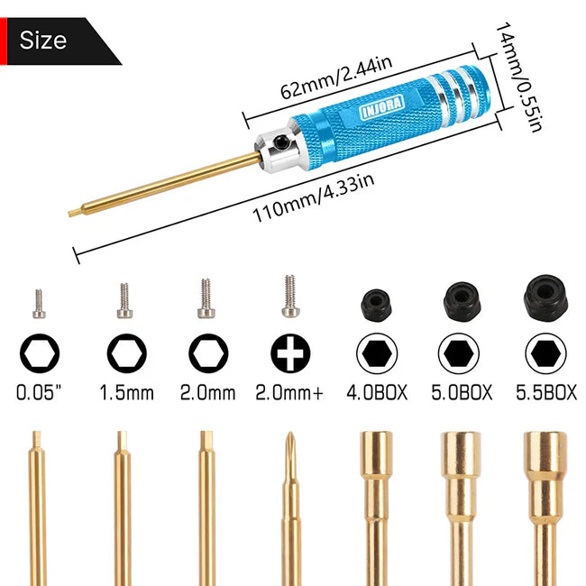 INJORA - 7 Colors Short Handle Hex Screwdriver Nut Driver Tool Kit for 1/18 1/24 RC Crawlers