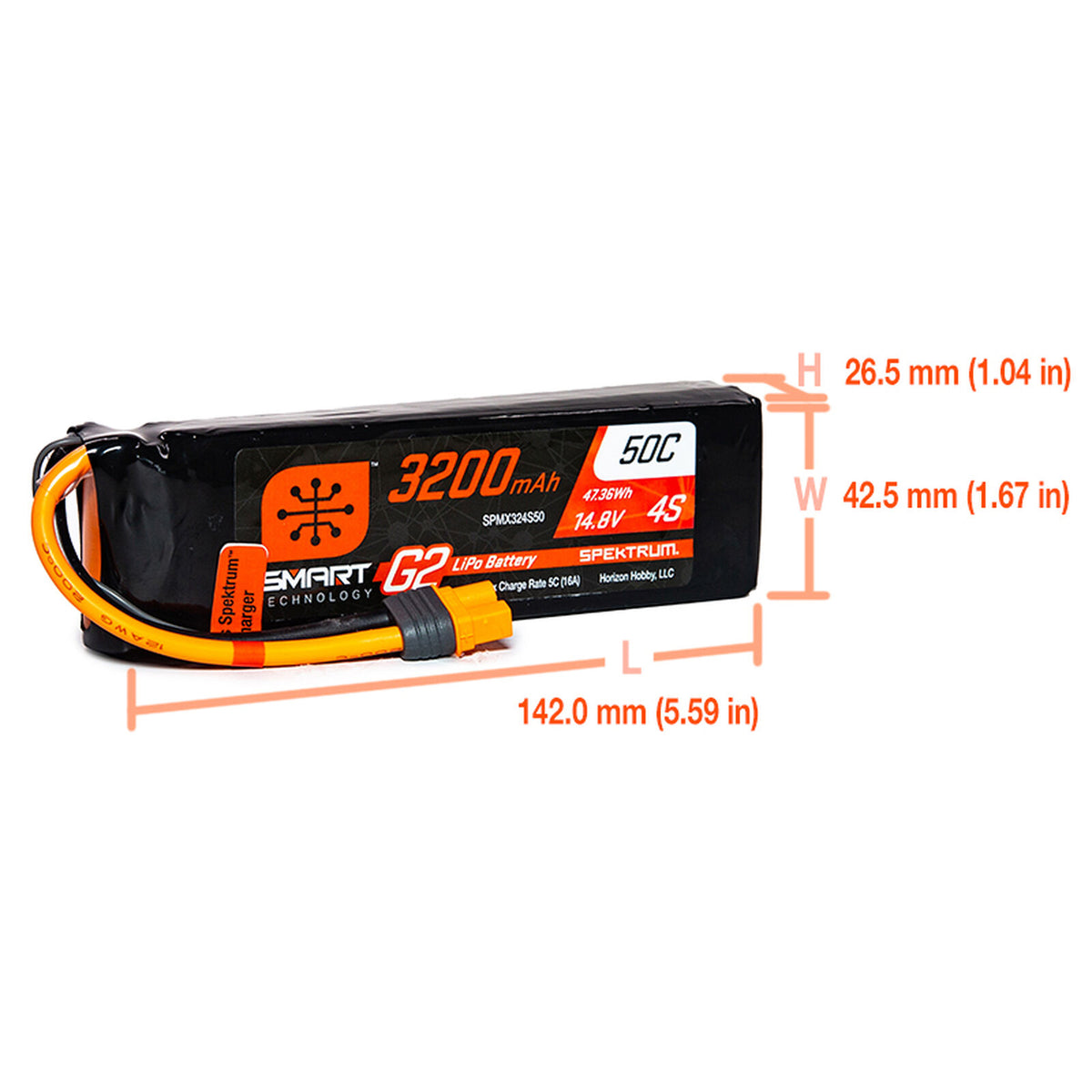 Spektrum RC - 14.8V 3200mAh 4S 50C Smart G2 LiPo Battery: IC3