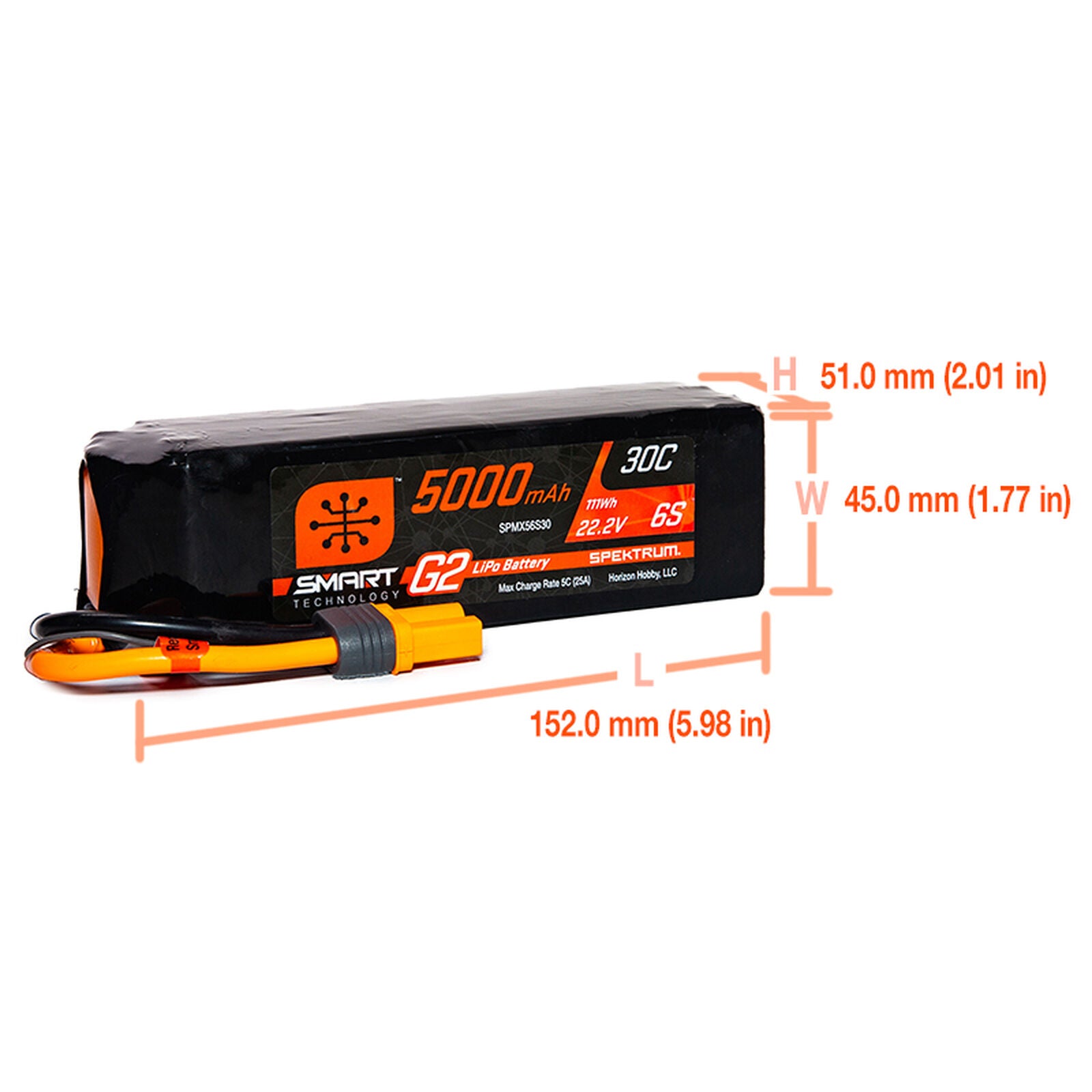 Spektrum RC - 22.2V 5000mAh 6S 30C Smart G2 LiPo Battery: IC5