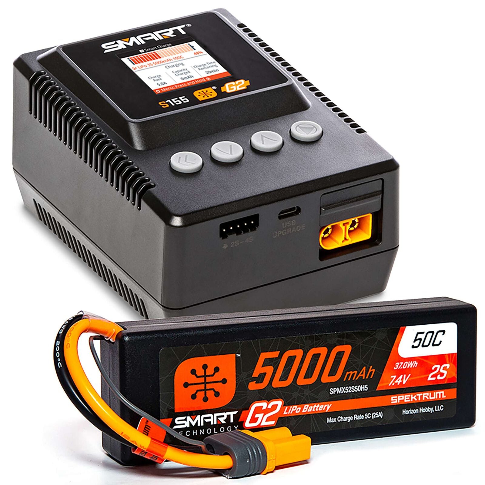 Spektrum RC - Smart Powerstage 2S Surface Bundle: G2 5000mAh 2S LiPo IC5 & S155 Charger