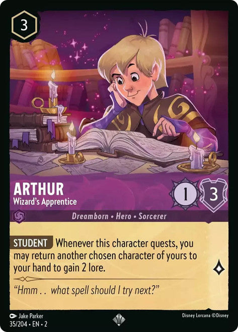 Carta Arthur - Wizard's Apprentice,Set Rise of the Floodborn , Número de Tarjeta 35 , Color Amethyst, Rarity Super Rare