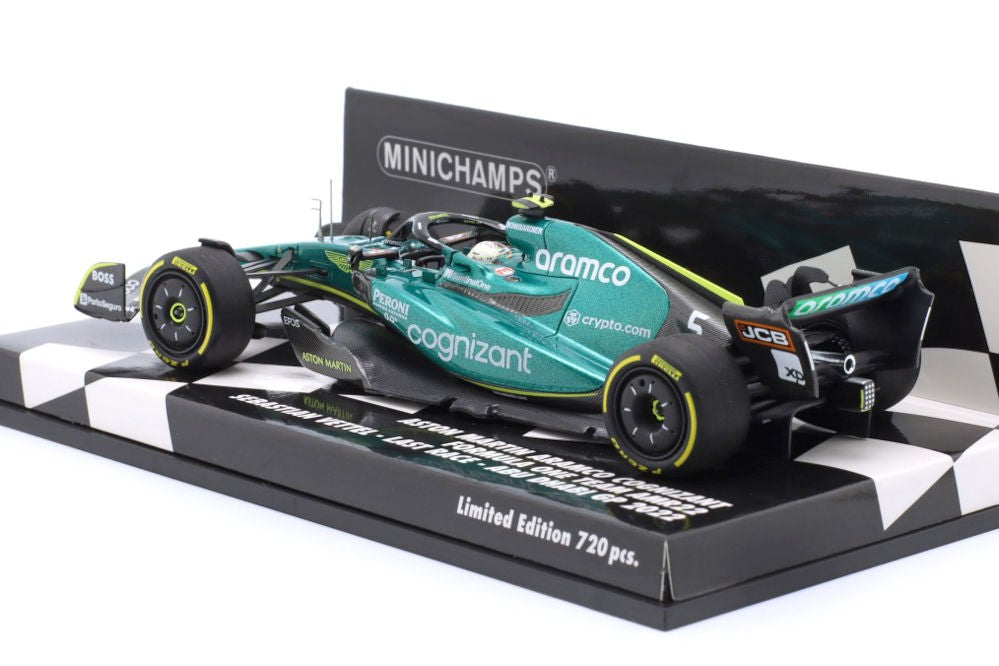 Minichamps - Sebastian Vettel Aston Martin AMR22 #5 Last Race Abu Dhabi GP F1 2022, escala 1:43