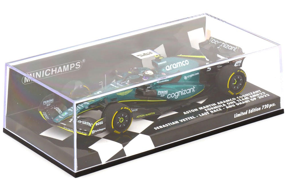 Minichamps - Sebastian Vettel Aston Martin AMR22 #5 Last Race Abu Dhabi GP F1 2022, escala 1:43