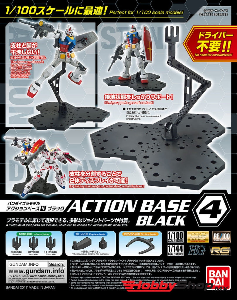 Bandai - Black Action Base 4 Display Stand For 1/100 Scale Models En Existencia
